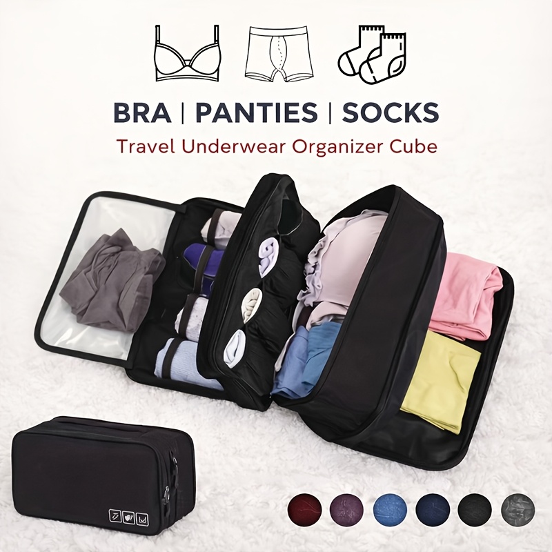 Sock Organizer Tray - 1個入り、持ち運び可能な折りたたみ式旅行用下着収納バッグ。軽量でファスナー付き、ブラジャー、靴下、下着の整理に最適。