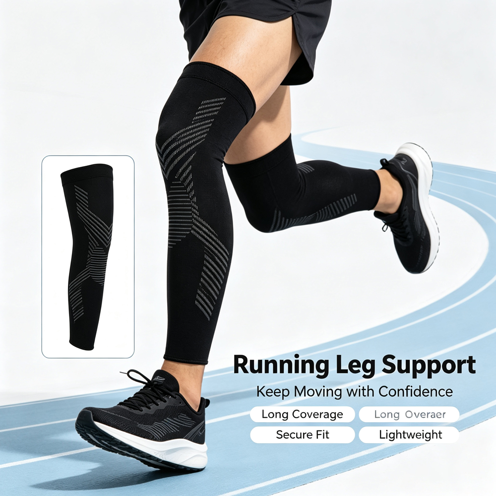 Compression Sleeve Calf - 1/2個入り、男性・女性用、長めの膝丈コンプレッションスリーブ。バスケットボール、サイクリング、ランニング、トレーニングに最適。太ももとふくらはぎをサポート。