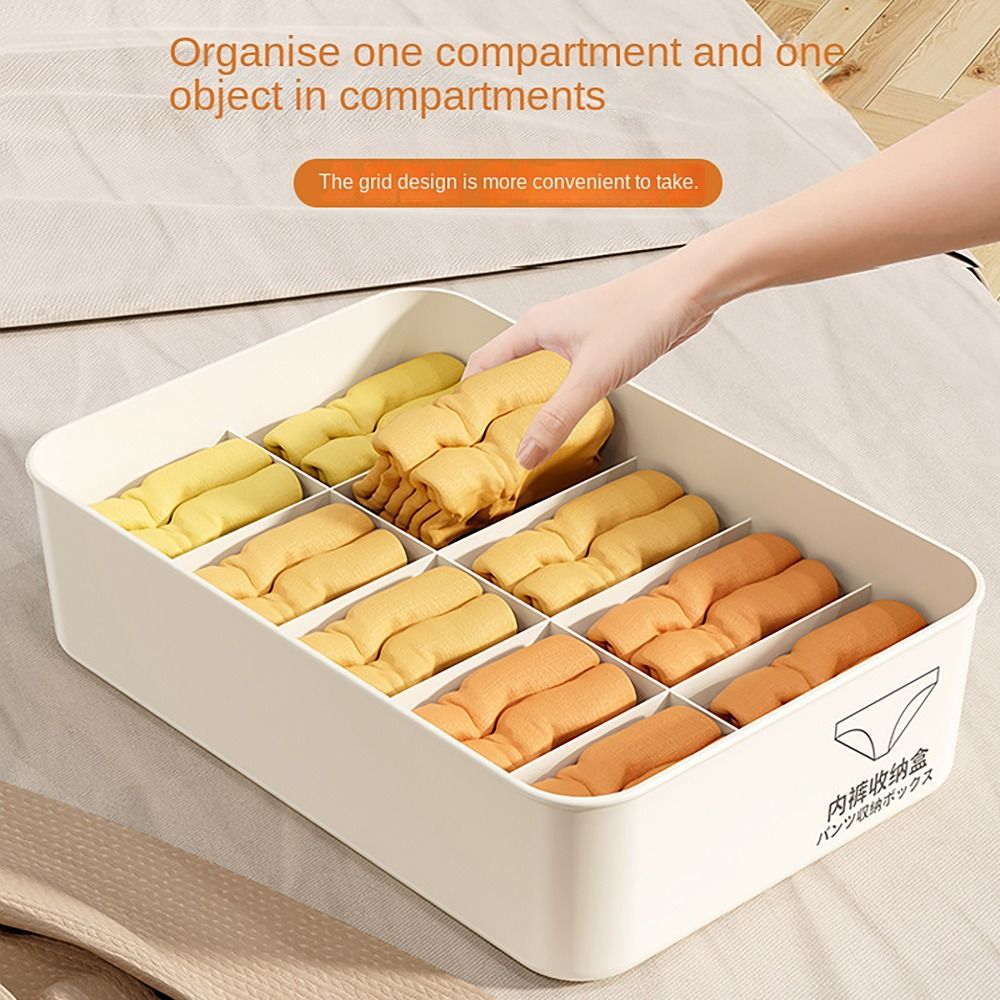 Sock Organizer Tray - 10/15グリッド下着収納ボックス（カバーケース付き）分類用パンティー・靴下オーガナイザー 防塵・安定した積み重ね可能