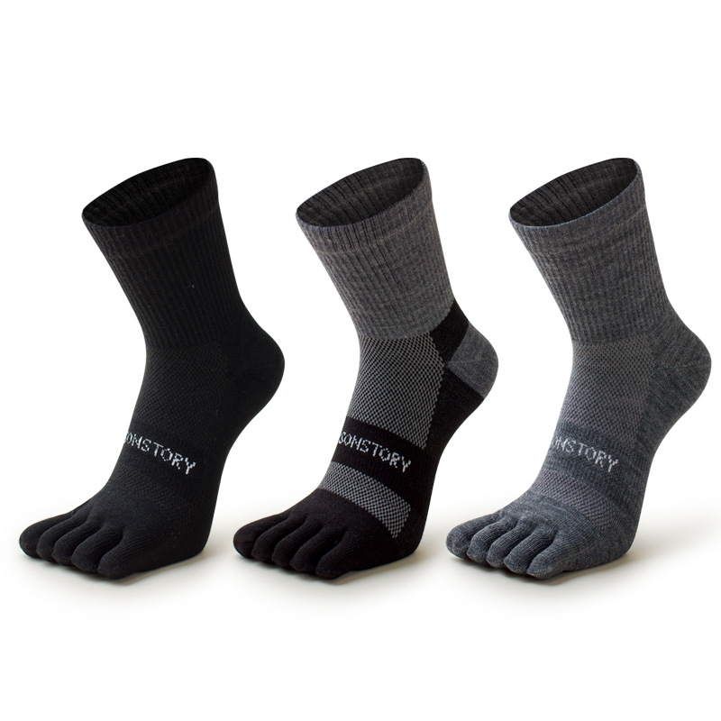 5足セット、厚手で暖かいメンズ用五本指ソックス。秋に最適で、 - Toe Sock Split のレビューと価格