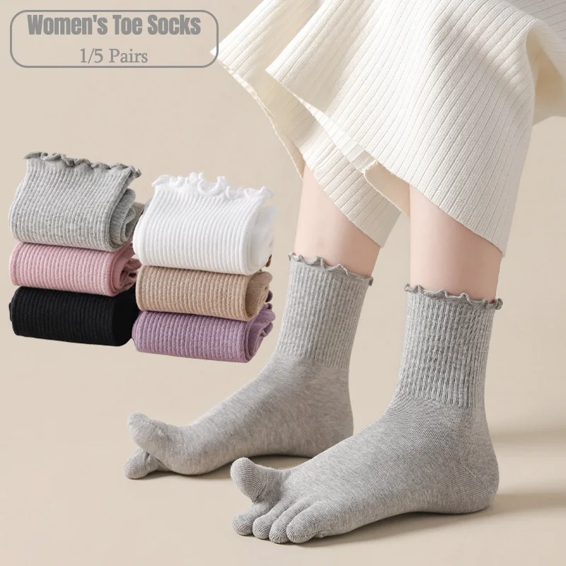 1/5足組 女性用 5本指ソックス、フリル付き、柔らかいリブ - Toe Sock Split のレビューと価格