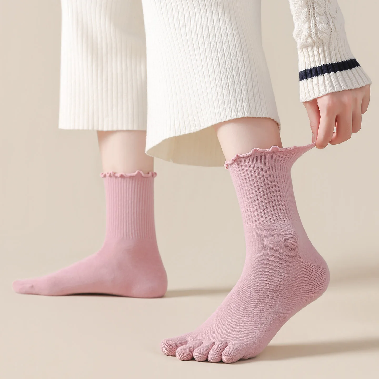 1/5足組 女性用 5本指ソックス、フリル付き、柔らかいリブ - Toe Sock Split のレビューと価格