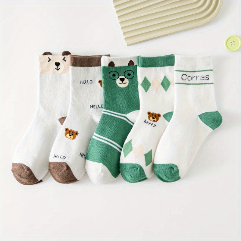 5足セットの幼児用、かわいいクマ柄の綿素材ソックス。柔らかく - Cotton Crew Sock Pack のレビューと価格