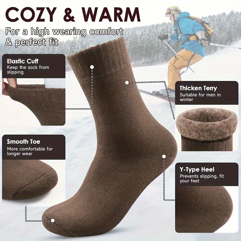 冬用の厚手メンズスノーソックス1足。色はランダム。柔らかい素 - Thermal Sock Winter のレビューと価格