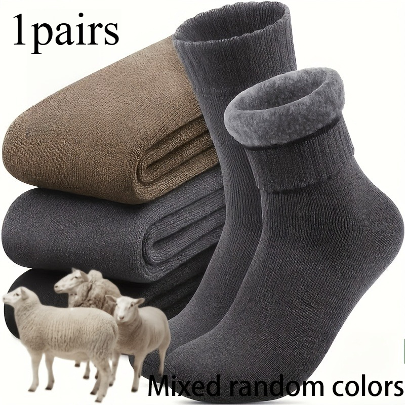 冬用の厚手メンズスノーソックス1足。色はランダム。柔らかい素 - Thermal Sock Winter のレビューと価格